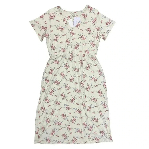 WAYF Alexa Short Sleeve Front Slit Midi Dress Ivory Whisper Pink Floral 1X NWT - Picture 2 of 14